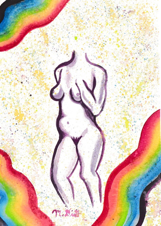 Framed Original Watercolor Figure Drawing 5x7”