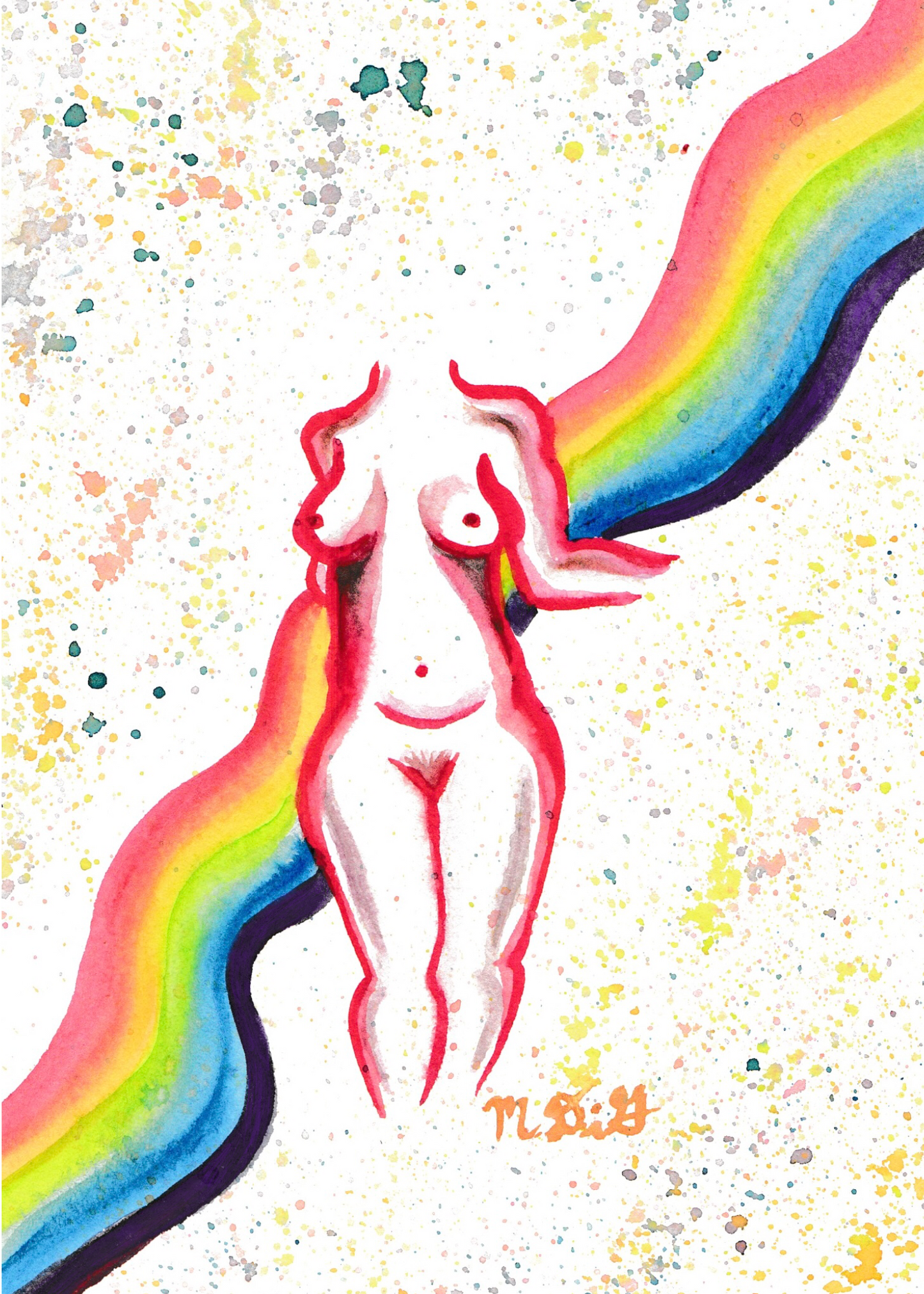Framed Original Watercolor Figure Drawing 5x7”