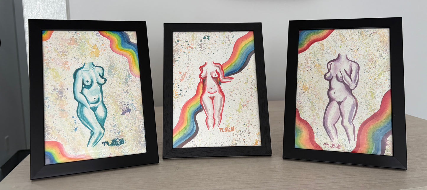 Framed Original Watercolor Figure Drawing 5x7”