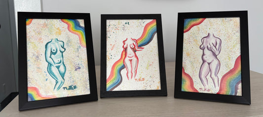 Framed Original Watercolor Figure Drawing 5x7”
