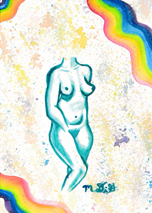 Framed Original Watercolor Figure Drawing 5x7”